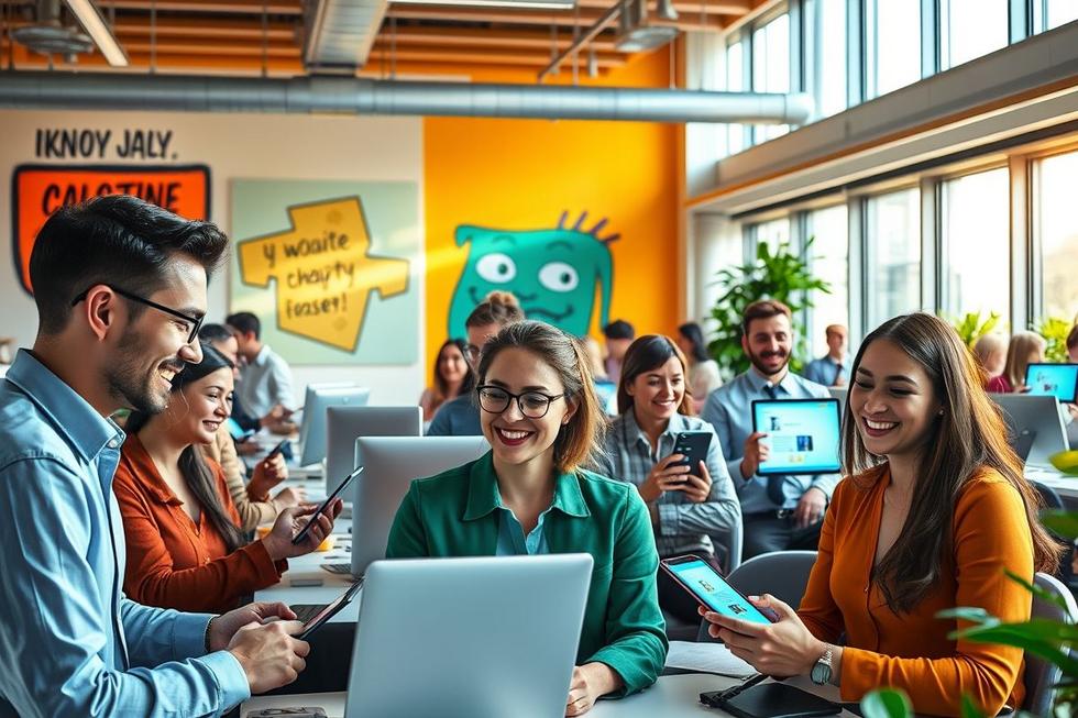 Ambiente empresarial dinâmico utilizando chatbots para interação com clientes.