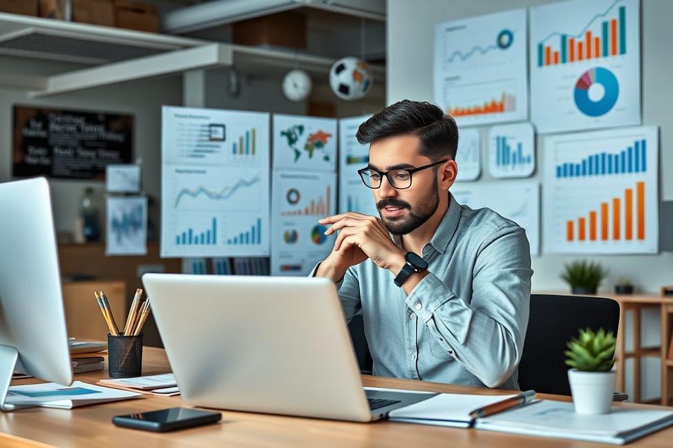 Analisando dados de marketing digital em um ambiente moderno.