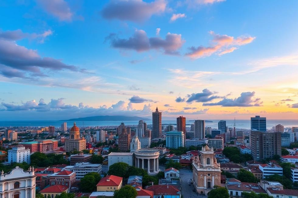 Visão panorâmica do horizonte de Fortaleza ao pôr do sol, representando a busca pelo crescimento no marketing digital.