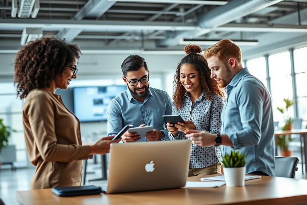 Equipes trabalhando em marketing digital para soluções eficazes.