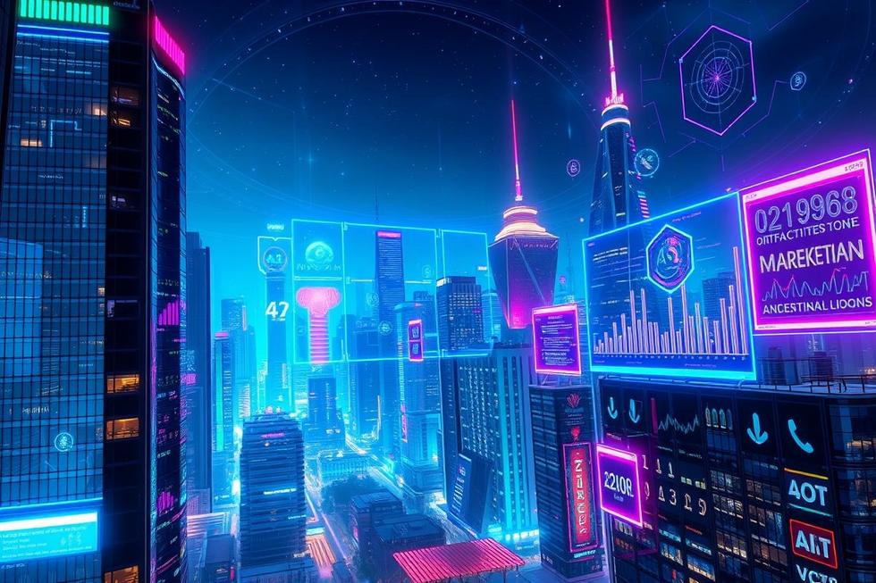 Representação digital do futuro do marketing com IA.