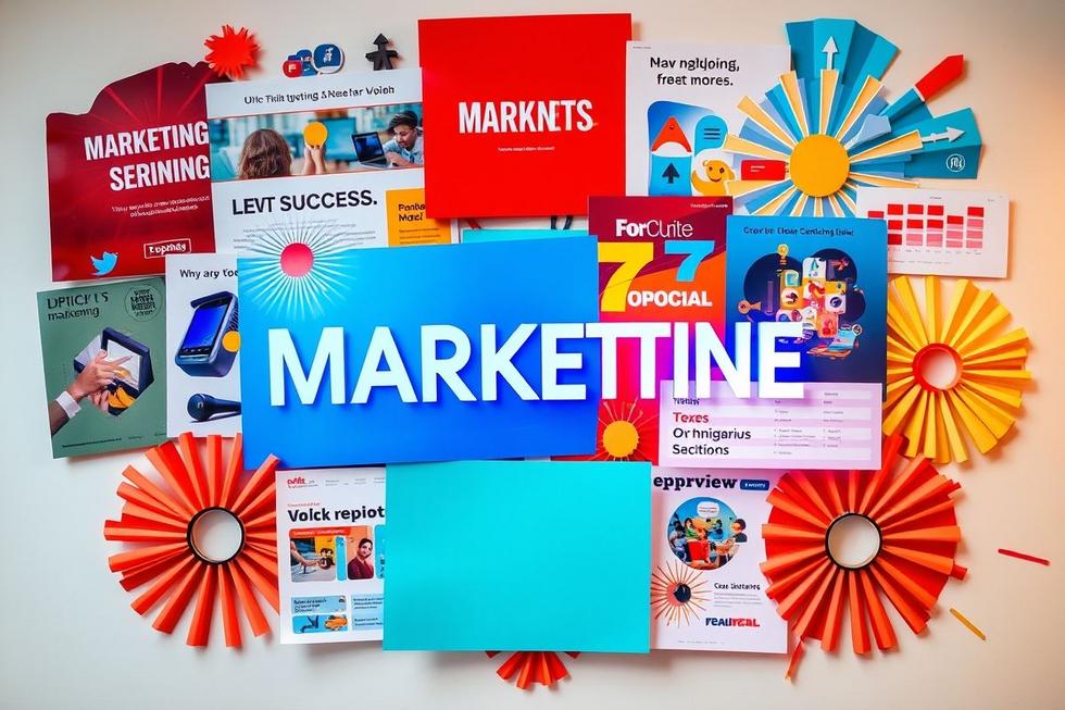 Material de marketing bem-sucedido destacando campanhas digitais e gerenciamento de leads.