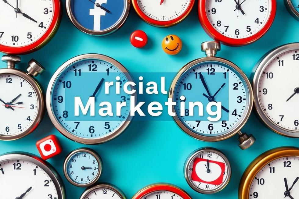 Representação visual de relógios em um tema de mídias sociais, destacando a importância do timing.