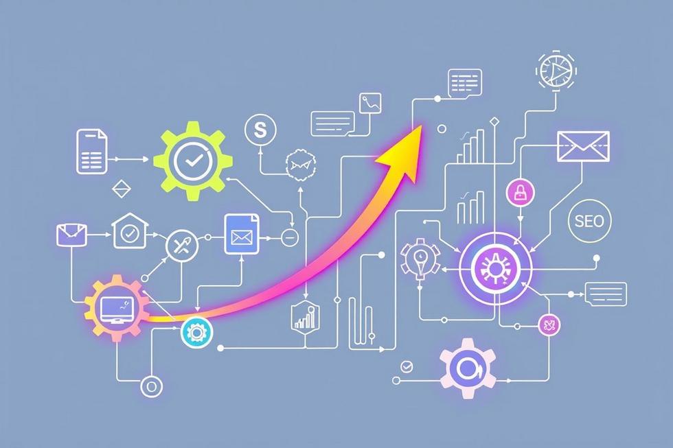 Infográfico mostrando a relação entre automação de negócios e marketing digital.