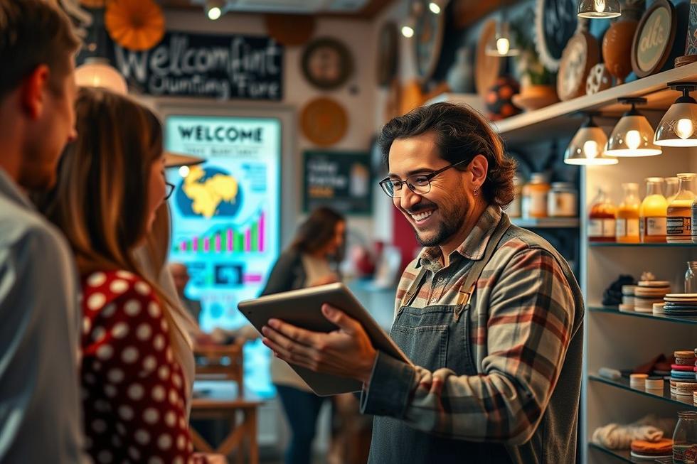 Empreendedor analisando resultados de anúncios digitais.