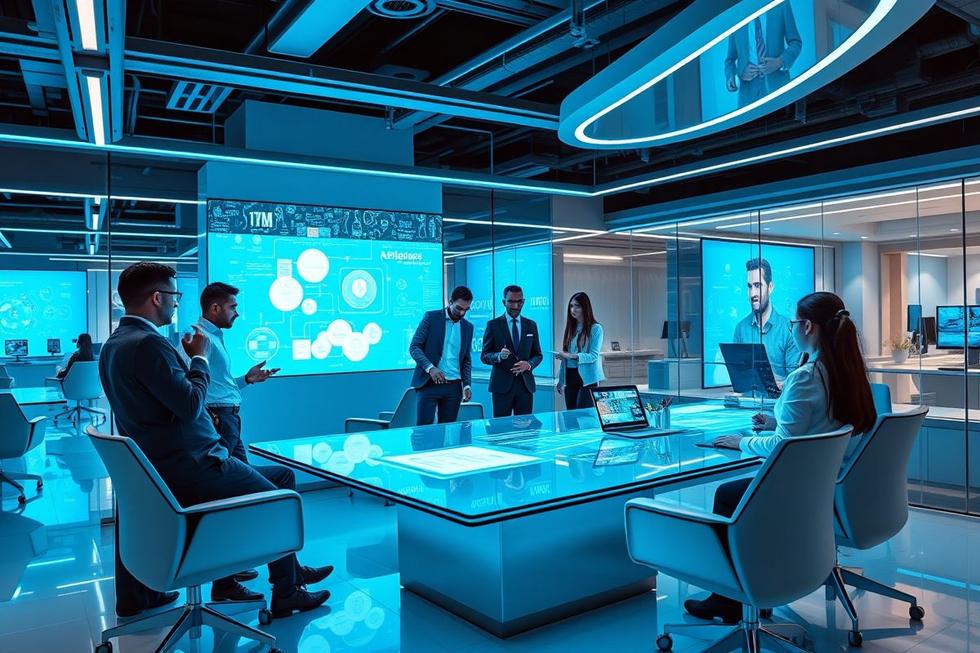 Futuristic office symbolizing digital transformation.