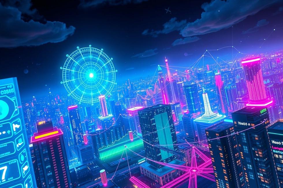 Paisagem digital mostrando o futuro do marketing com IA.