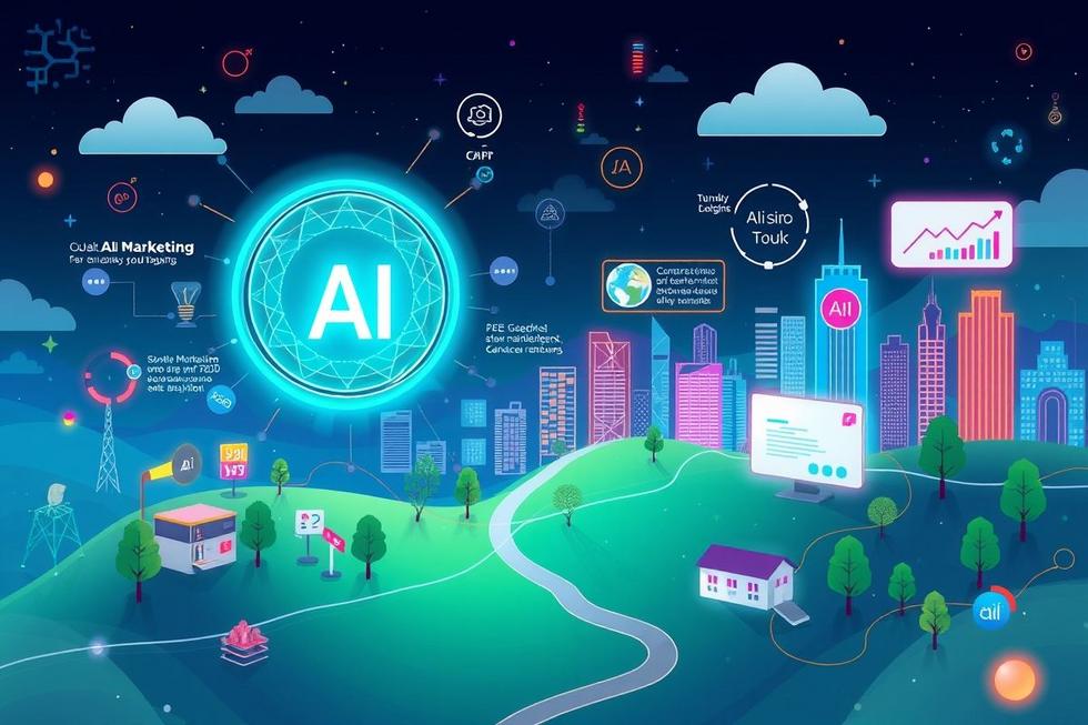 Ambiente digital onde a IA se integra nas vendas e marketing.