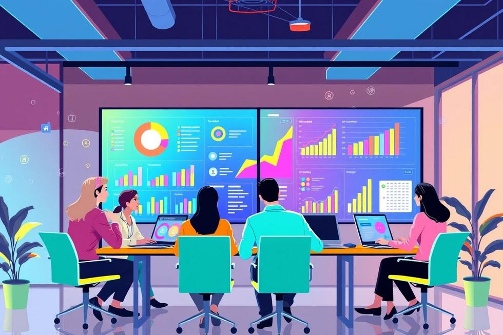 Grupo diverso de profissionais de marketing trabalhando em estratégias de remarketing.