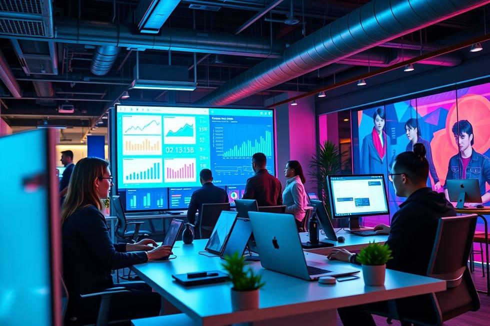 Profissionais de marketing digital em Uberlândia utilizando ferramentas de automação.