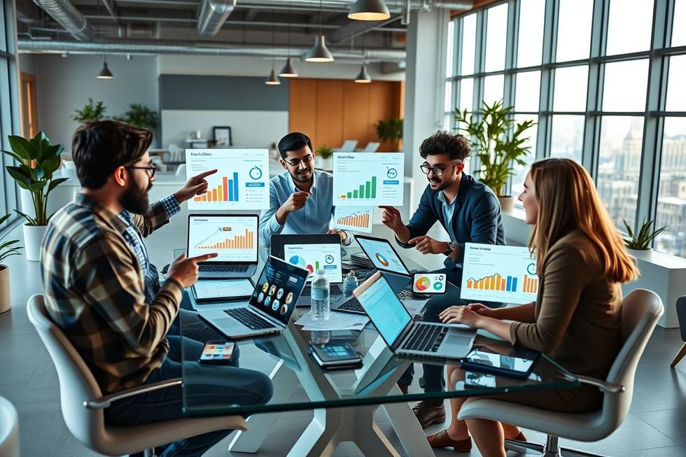 Empreendedores discutindo estratégias de ROI.