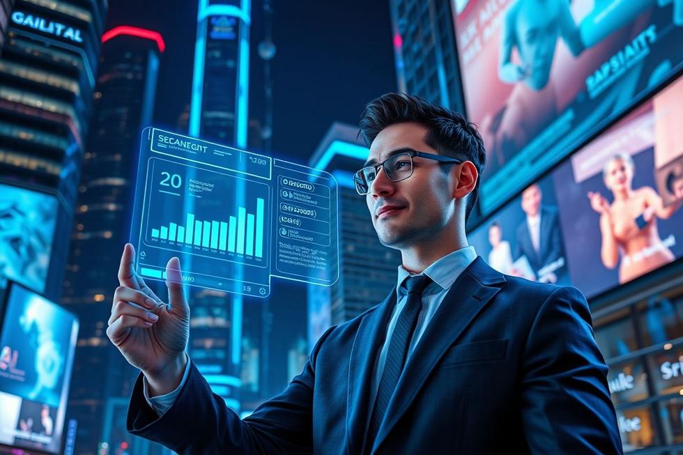 Imagem de um profissional de marketing utilizando tecnologia de inteligência artificial.