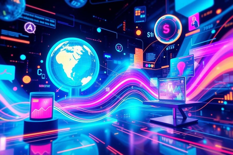 Arte conceitual de inovações de marketing futuristas.