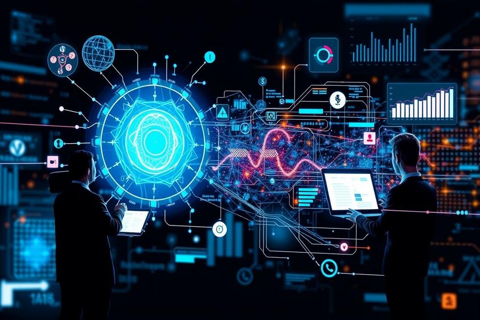 Representação visual da união da IA com o marketing.