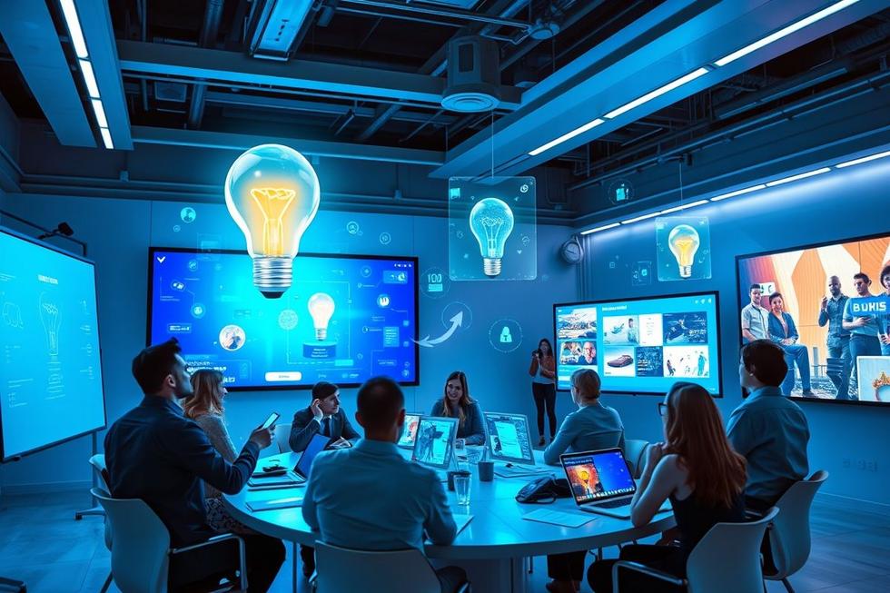 Representação de conceitos de marketing futuristas.