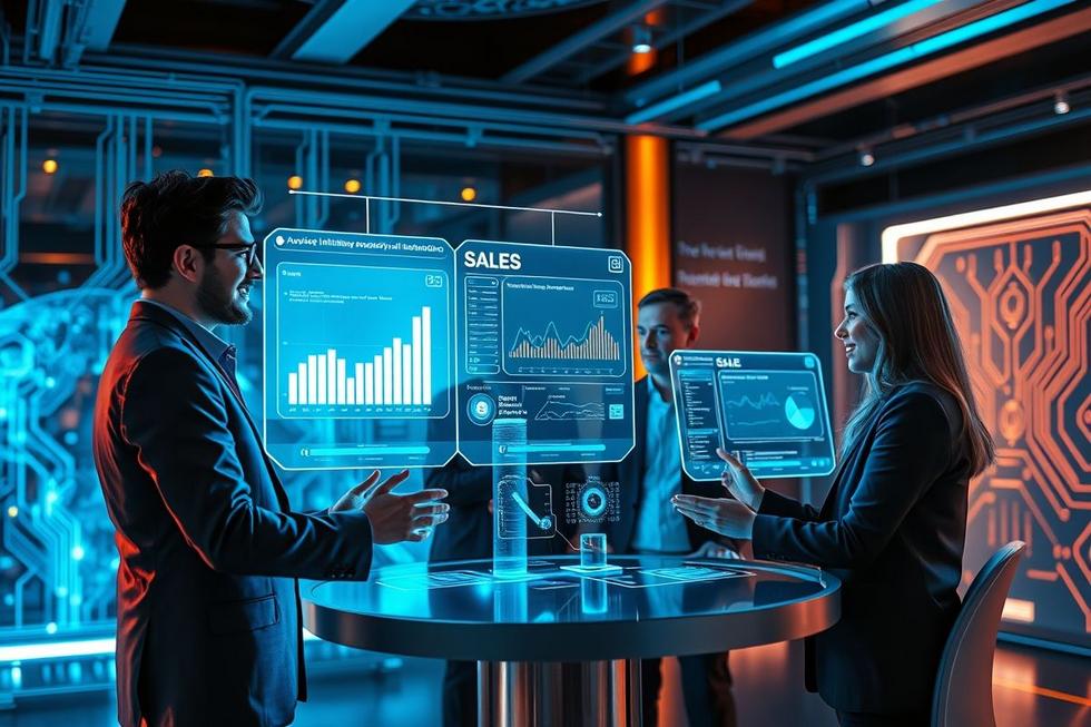 Imagem que representa a automação inteligente no processo de vendas com integração e métricas positivas.