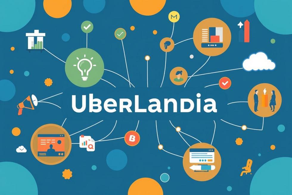 Representação vibrante do ecossistema de marketing digital em Uberlândia.