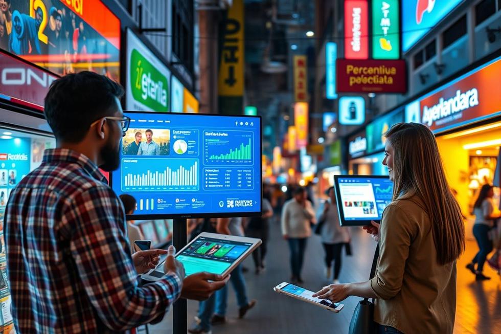 Cenário ativo de marketing digital em Uberlândia com foco em interação e tecnologia.