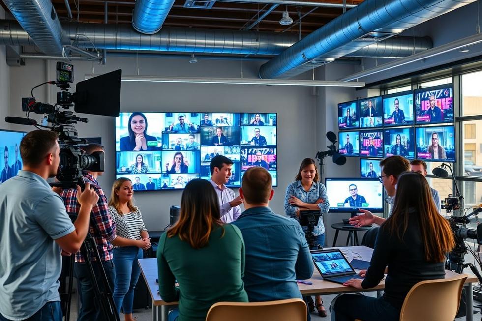 Profissionais de marketing discutindo geração de leads.