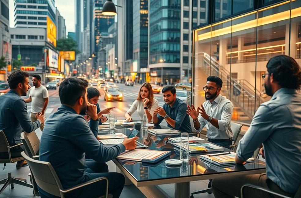 Cena vibrante de marketing com empreendedores