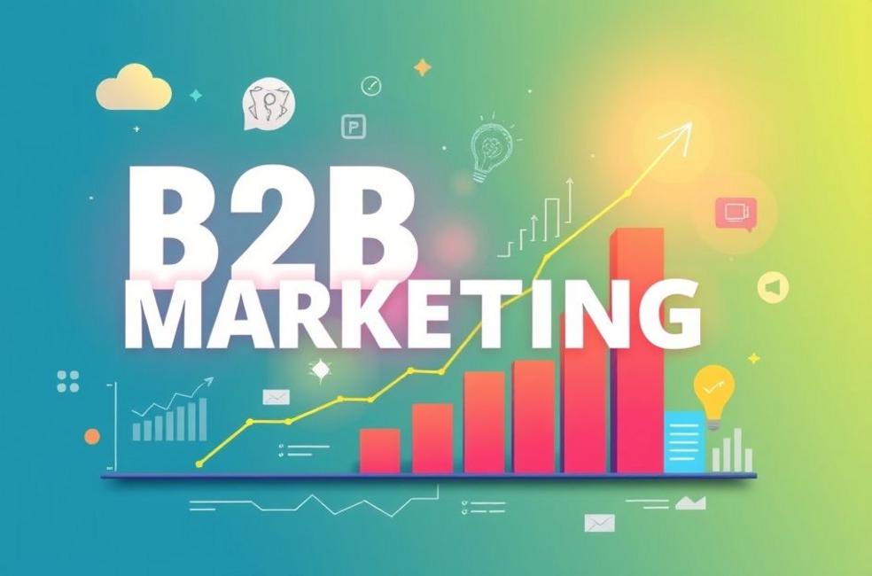 Conceito de crescimento em marketing B2B com gráficos e inovações.