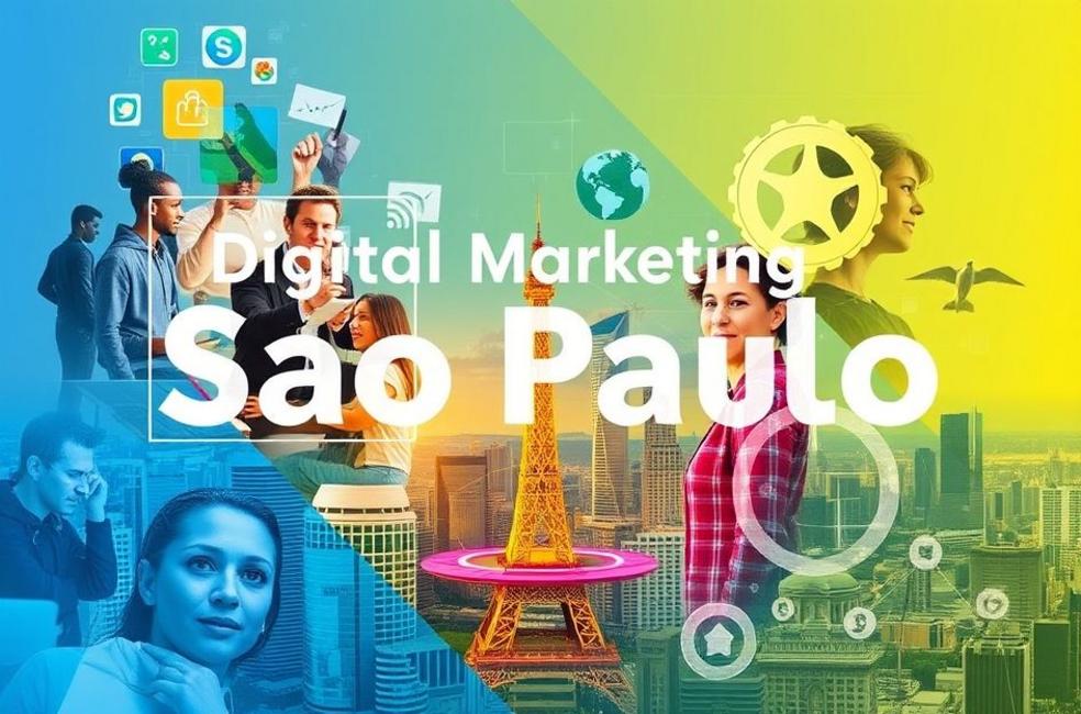 Representação do marketing digital em São Paulo, mostrando inovação e crescimento.