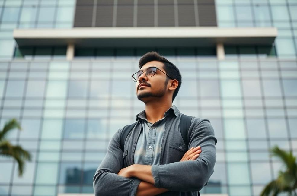 Empresário em destaque planejando crescimento através do marketing digital.