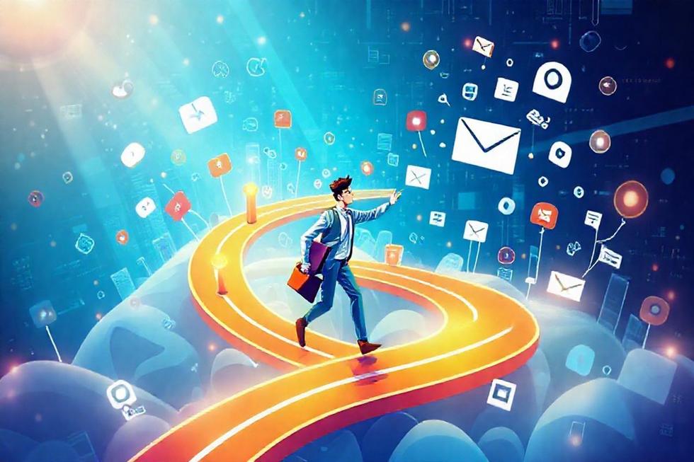 Empreendedor explorando ferramentas de marketing digital.