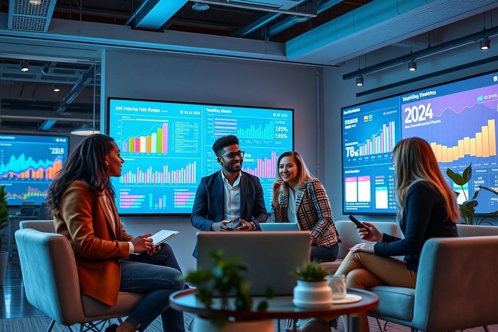 Profissionais de saúde ocupacional envolvidos em marketing digital.