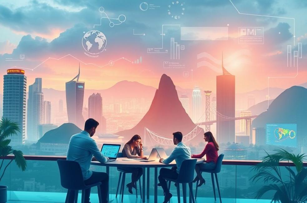 Paisagem digital de marketing com empreendedores inovadores no Rio de Janeiro.