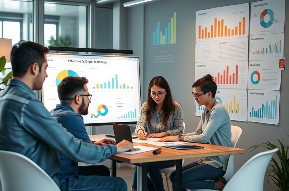 Equipe de marketing em São Paulo utilizando dados e ferramentas para criar estratégias eficazes.