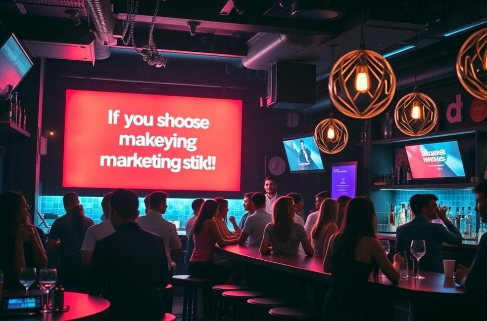 Bar moderno e estiloso cheio de clientes se divertindo.