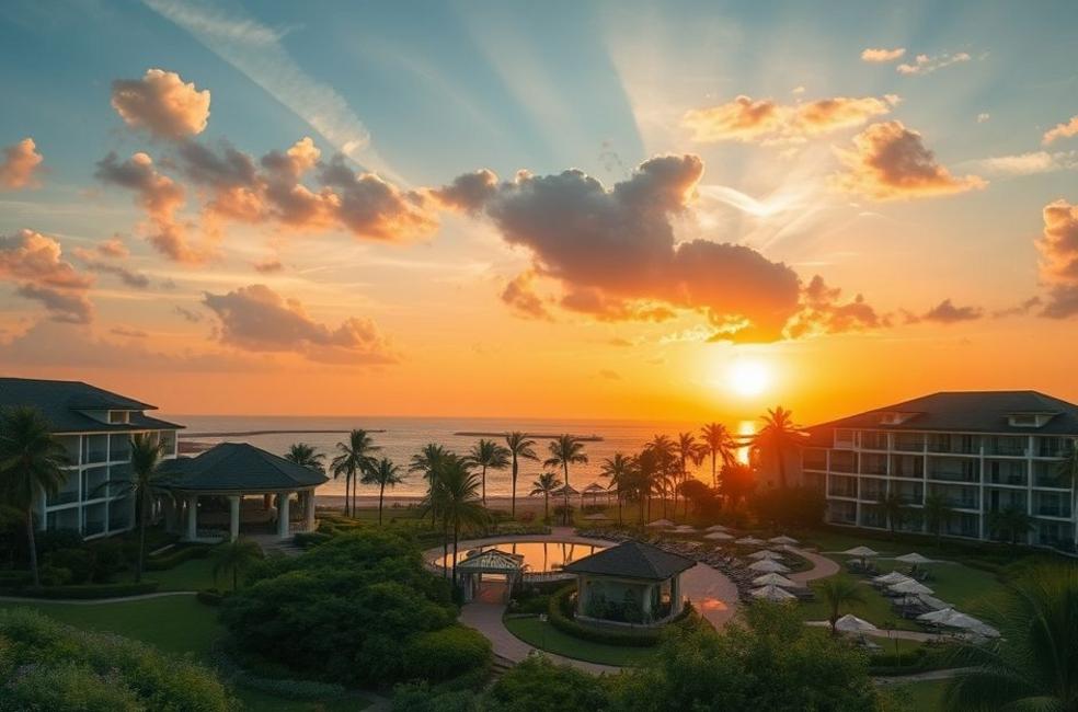 Imagem de um resort bonito, representando oportunidades de crescimento com marketing.