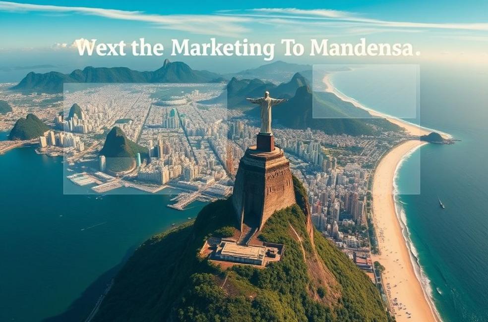Vista aérea do Rio de Janeiro destacando marketing digital e pontos turísticos.