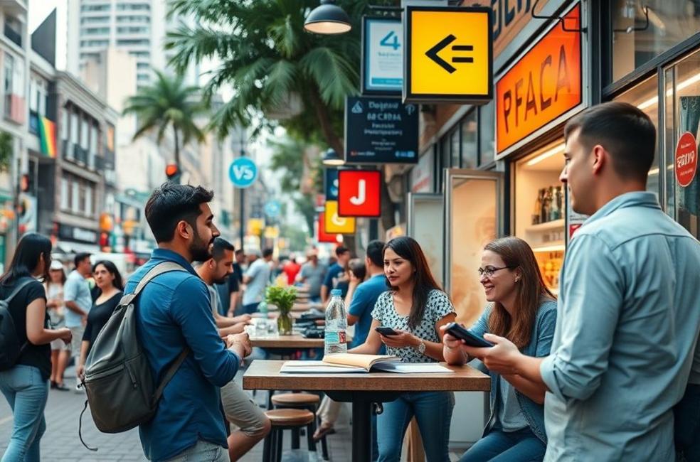 Cenas da vida empresarial em Rio de Janeiro, destacando a implementação de marketing digital.