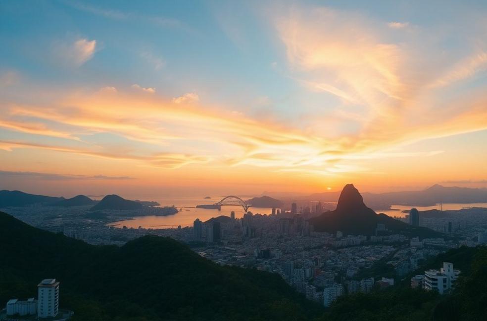 Panorama do Rio de Janeiro ao entardecer, simbolizando novas oportunidades.