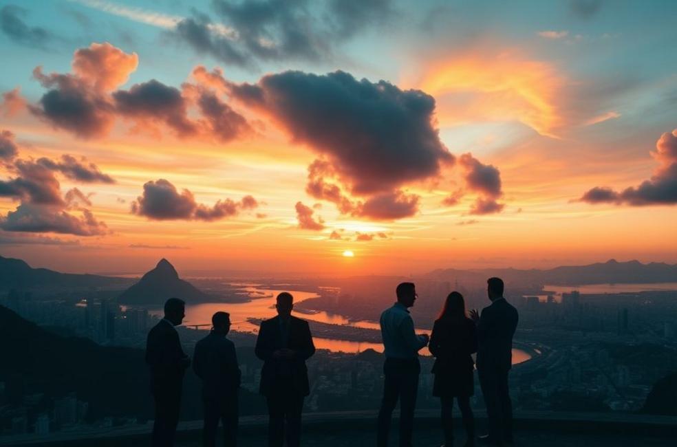 Pôr do sol sobre o Rio de Janeiro, representando oportunidades em social media.