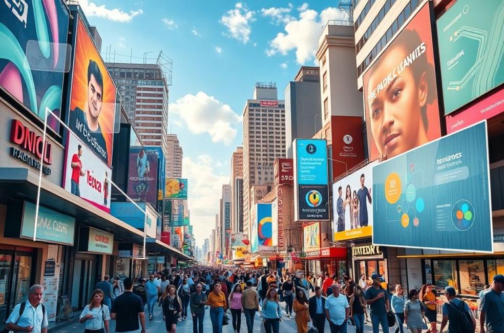 Cena de rua em São Paulo destacando estratégias modernas de marketing.