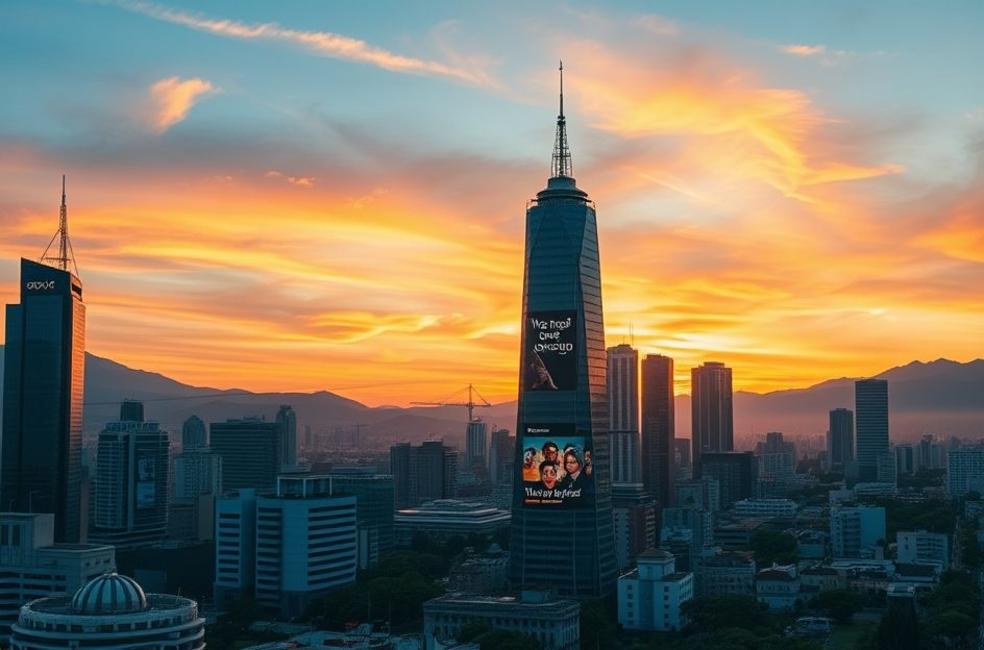 Vista da cidade de São Paulo com foco em publicidade digital.
