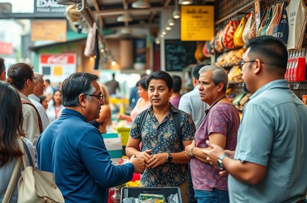 Cena vibrante de empreendedores em São Paulo conquistando clientes.