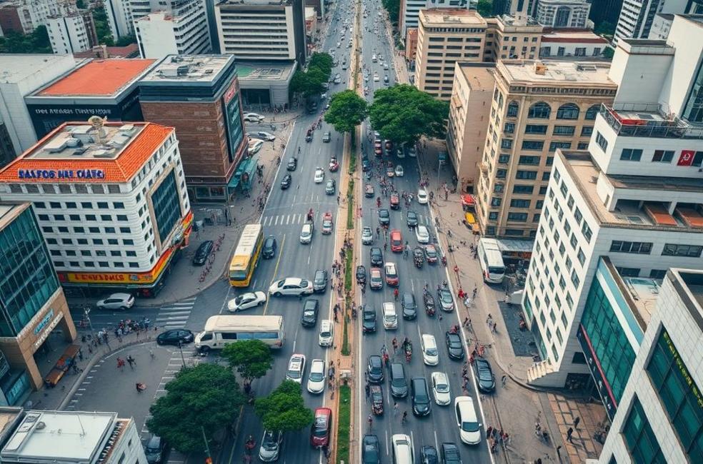 Aerial view of bustling streets in São Paulo
