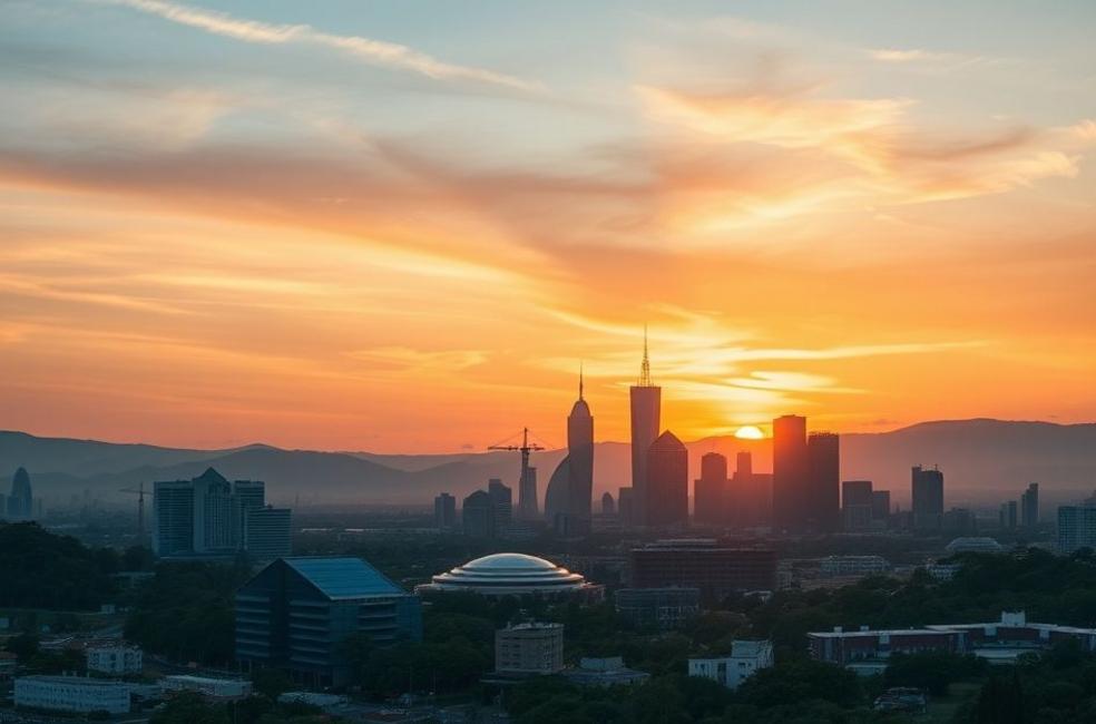 Cidade de Brasília ao pôr do sol, representando o potencial de crescimento.