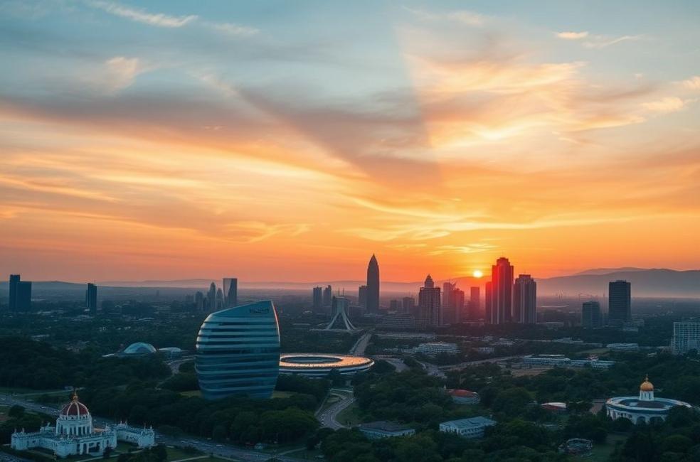 Vista do nascer do sol sobre a cidade de Brasília.