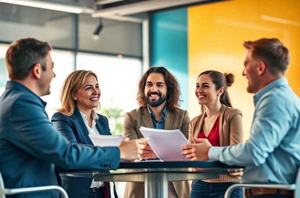 Reunião de empresários discutindo estratégias de vendas.